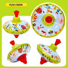 Beeqoo Fun Farm spinning top in motion with engaging spinning action