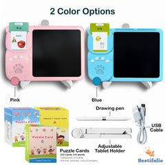Beetifulie speech therapy support with a tablet holder during word practice.