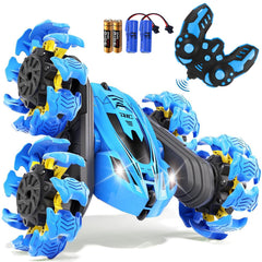 Beetivity remote control car blue front view enables kid-friendly stunt play indoors or outdoors.