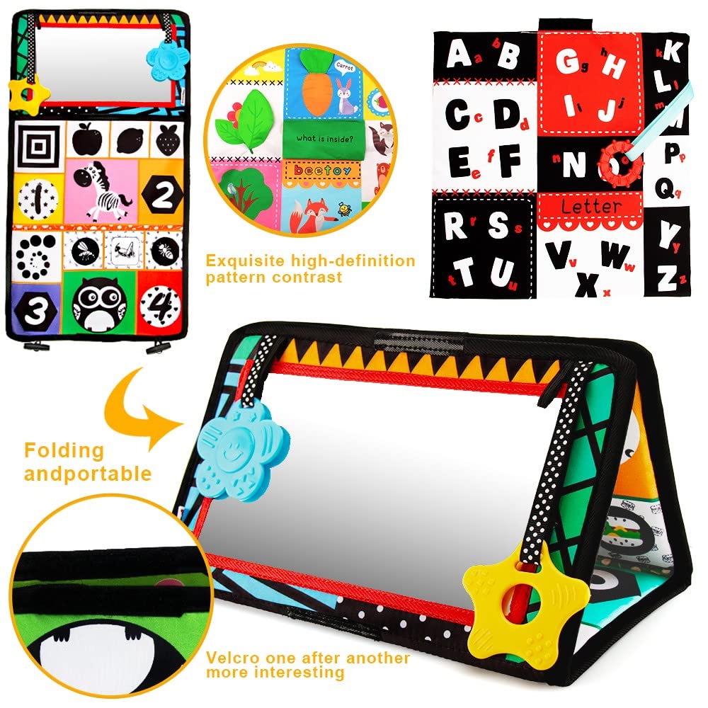 Beetoy high-contrast mirror with 3D animal patterns for early visual interest.