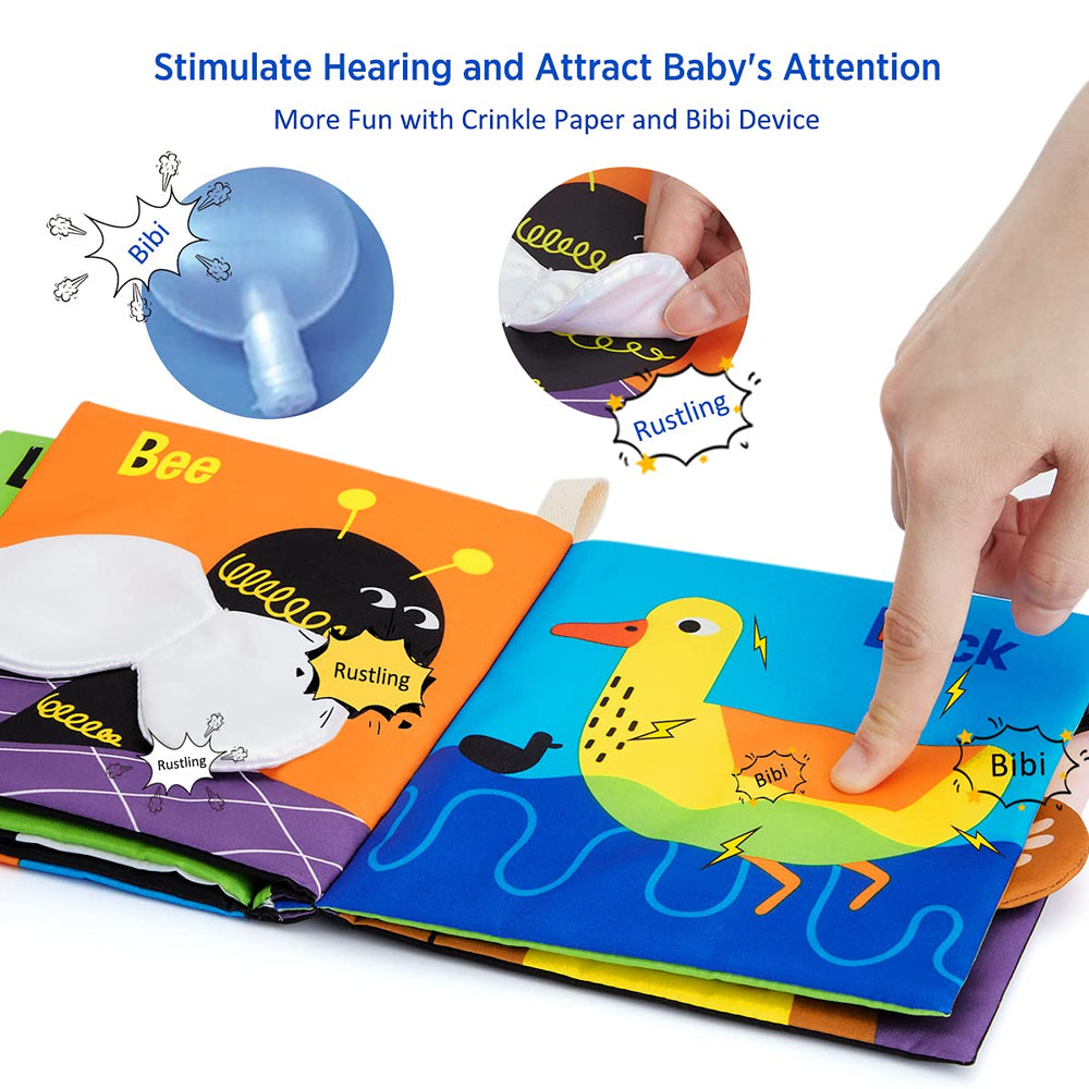 Beiens soft book with stroller-friendly handle stays close during outings.
