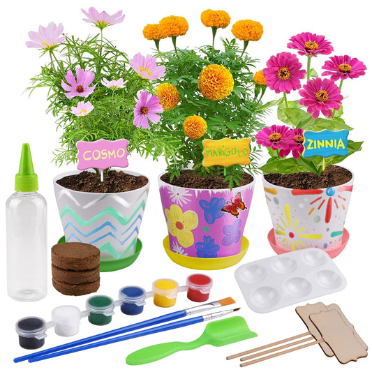 Beinhome Kids Gardening Set pots ready for colorful decorating and planter projects