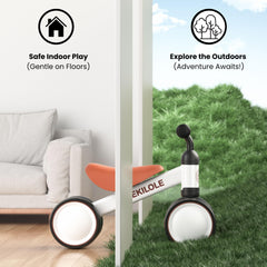 Bekilole balance bike uses soft EVA wheels for quiet indoor glide.