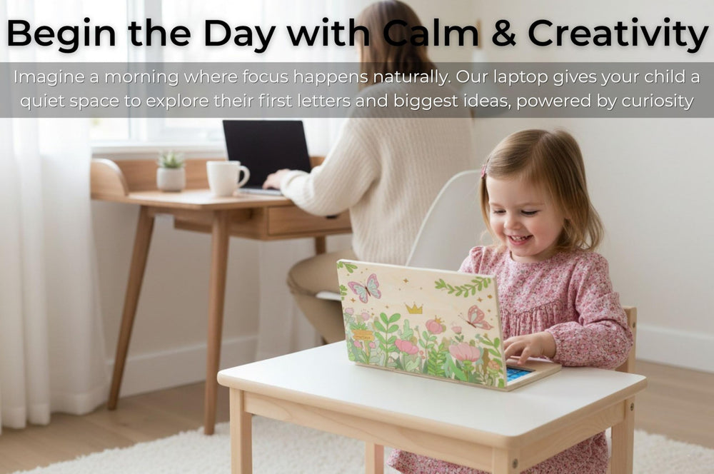 BEKILOLE Floral Laptop with flashcards supports early literacy and math practice