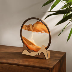 BelaRola moving sand art glass frame closeup shows flowing layers for calm focus.