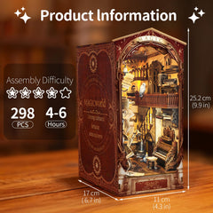 BELEEV Book Nook Kit LED light on illuminates the interior.