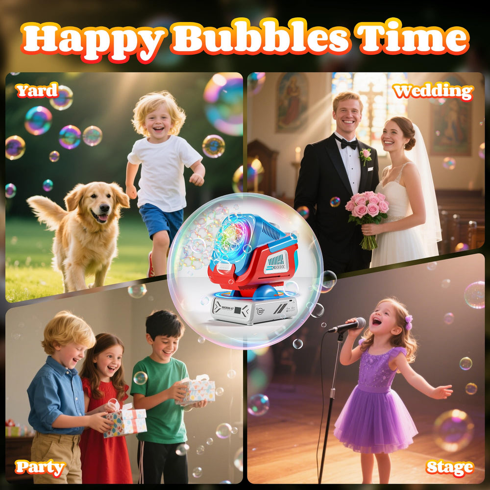 Belemar bubble machine 360-degree output for comprehensive coverage.