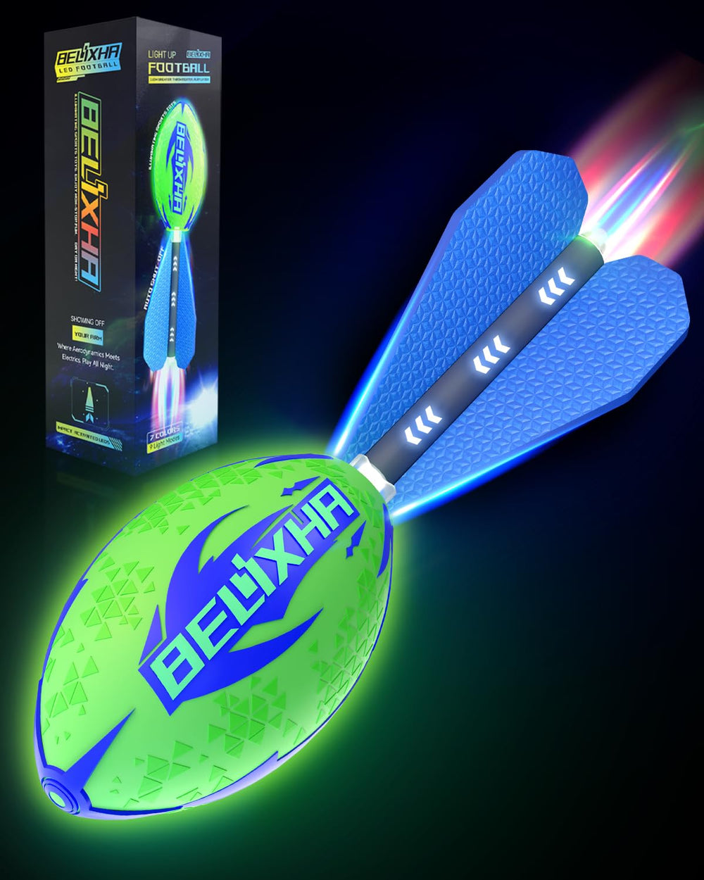 Belixha glow football night-use blue for safe nighttime backyard play