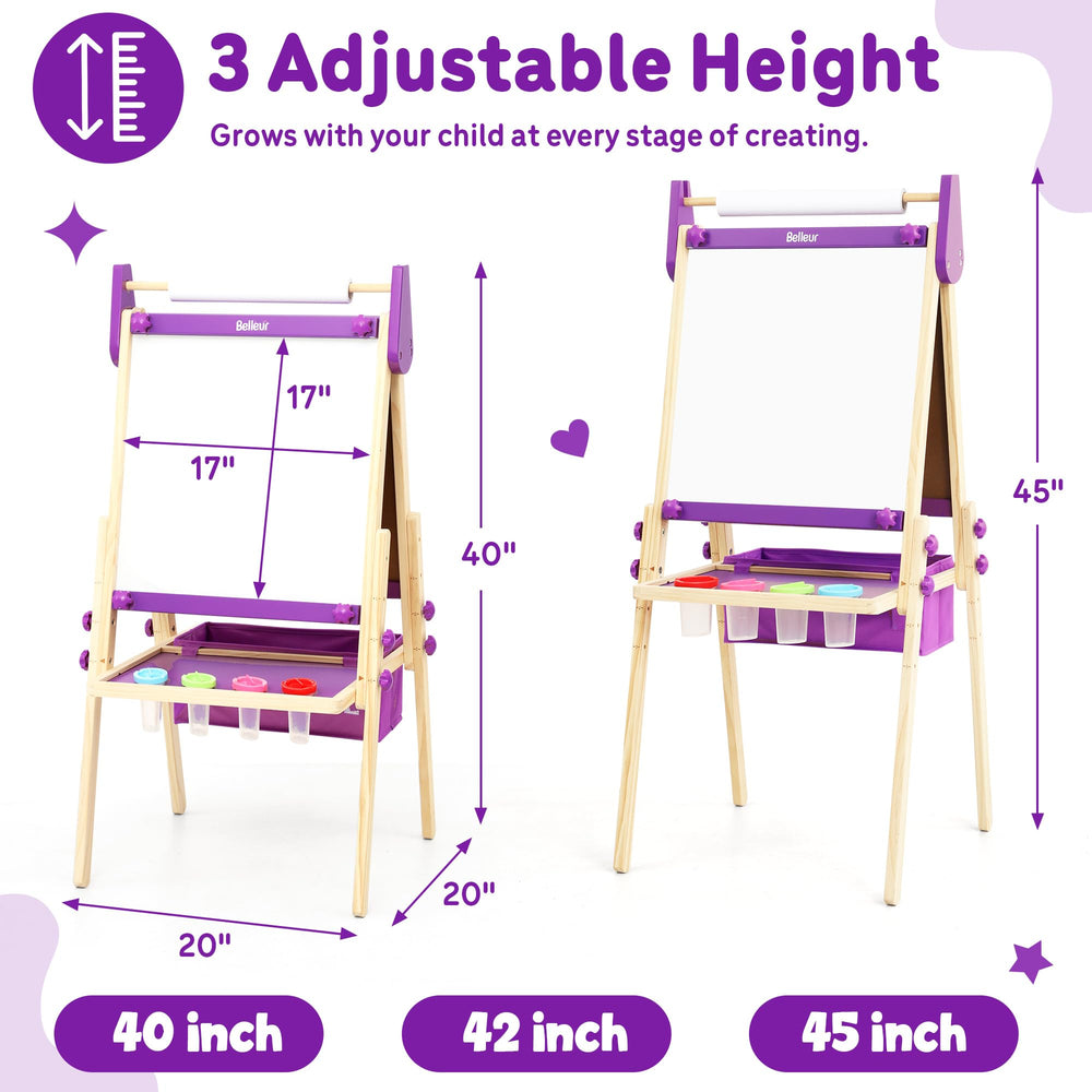 Belleur easel height adjustable from 40 to 45 inches to grow with children.