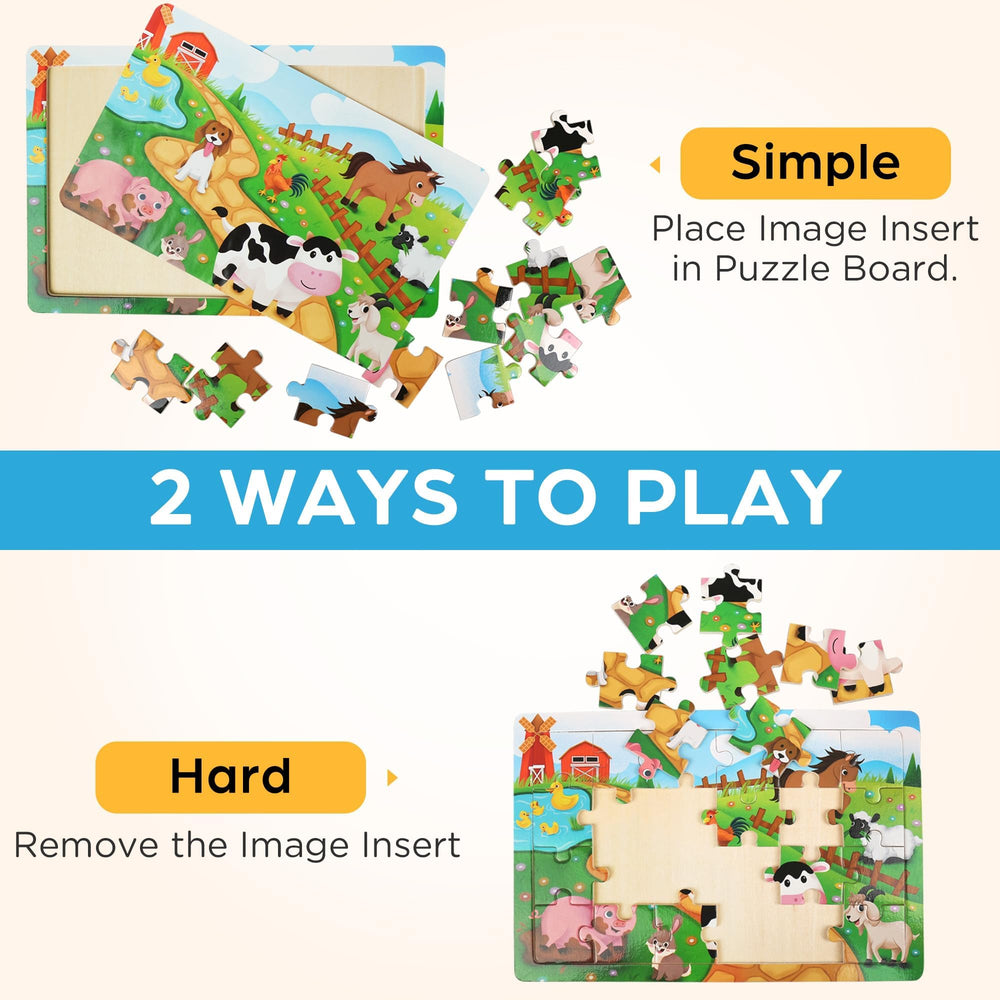 BenBen Farm Animals puzzle promotes storytelling play and fine motor control through colorful pieces.