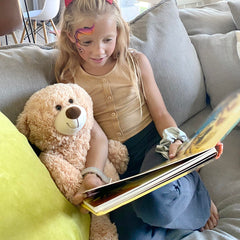 BenBen teddy bear soft plush material enhances gentle snuggling.