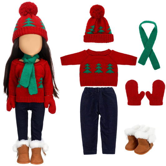 Bencailor Christmas doll clothes set on an 18-inch doll for festive pretend play