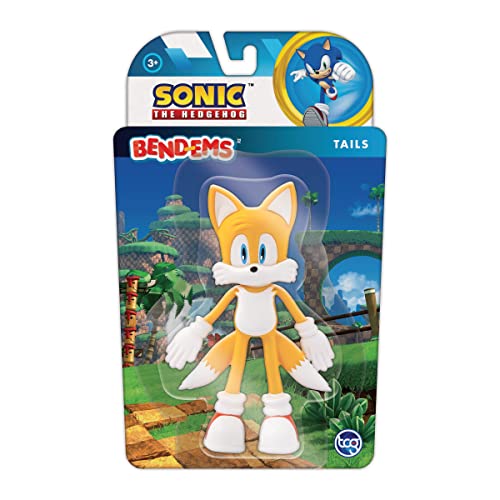 Close-up texture of Bend-Ems Sonic Tails figure showing soft PVC feel for safe handling