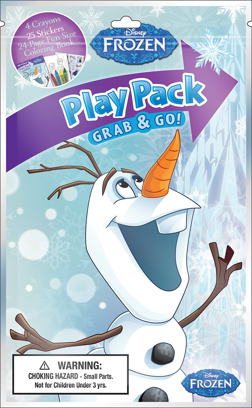 Bendon Frozen Olaf grab-go pack interior contents shown for classroom and travel activities.