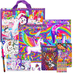 Bendon Lisa Frank coloring book with fold-out storage case for organized creativity.