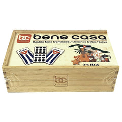 Close-up of Cuban flag backs on Bene Casa dominoes for stylish setup