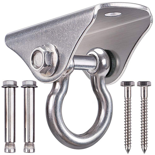BeneLabel stainless steel swing hanger ceiling mount close-up with mounting holes for secure attachment.
