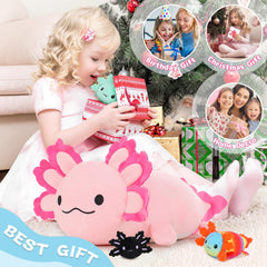 Gift-ready BENINY axolotl plush set for birthdays.