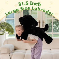BENINY Giant Black Lab plush with glossy fur and warm amber eyes for a lifelike hug.
