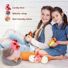 BENINY farm party decor idea featuring a friendly plush hen set.