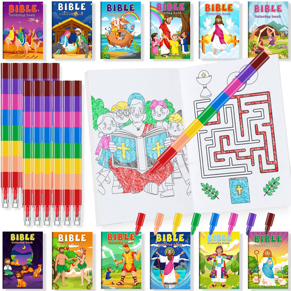 BenLouis 24 Christian mini coloring books with Bible themes to spark creativity.