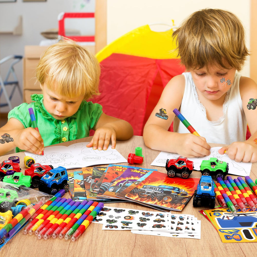 BenLouis monster truck stickers decorate goodie bags and crafts with motor-themed flair.