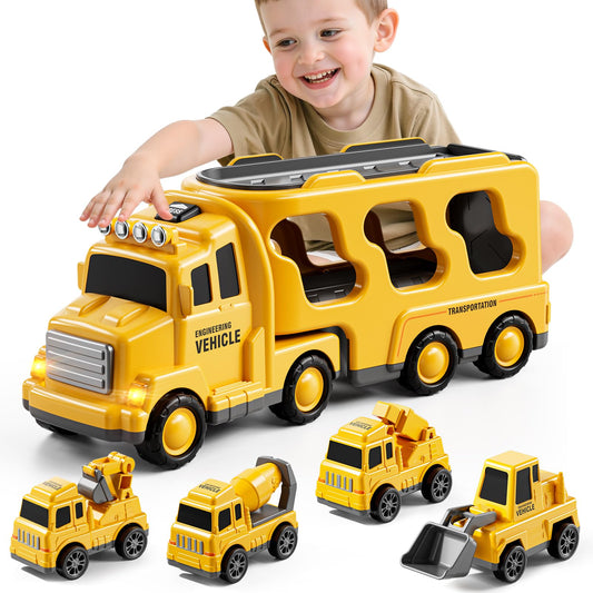 Bennol 5-in-1 construction trucks set transport truck with rotating body for interactive play.
