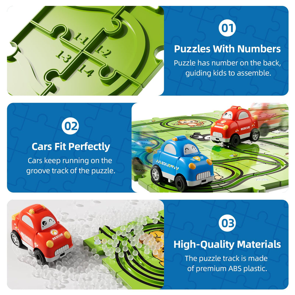 Bennol 56-piece puzzle set shows cars on the track for kids