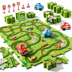 Bennol puzzle race track assembly for kids with interlocking pieces
