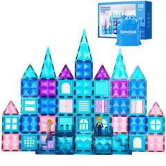 BENOKER Ice Castle magnetic tiles showcase imaginative play with a 102-piece set.