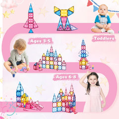 BENOKER Pink Castle tiles assembly action demonstration of magnetic building