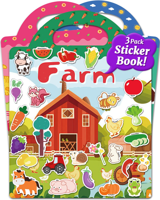 Benresive farm theme stickers on a kid-friendly book for travel fun