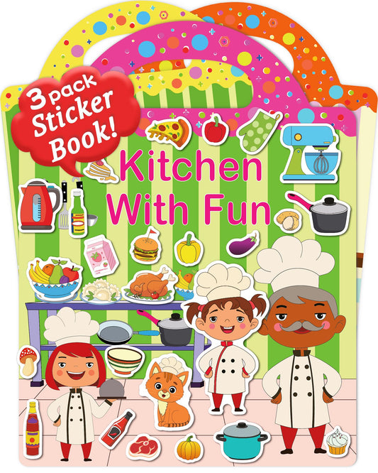 Benresive kitchen theme sticker book for imaginative play and vocabulary development.