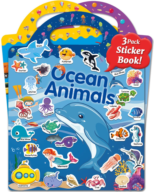 Benresive Ocean Animals Sticker Book features waterproof, reusable stickers for travel and play.