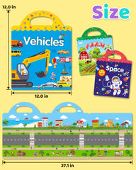 Benresive sticker book on windows demonstrates reusable, mess-free play.