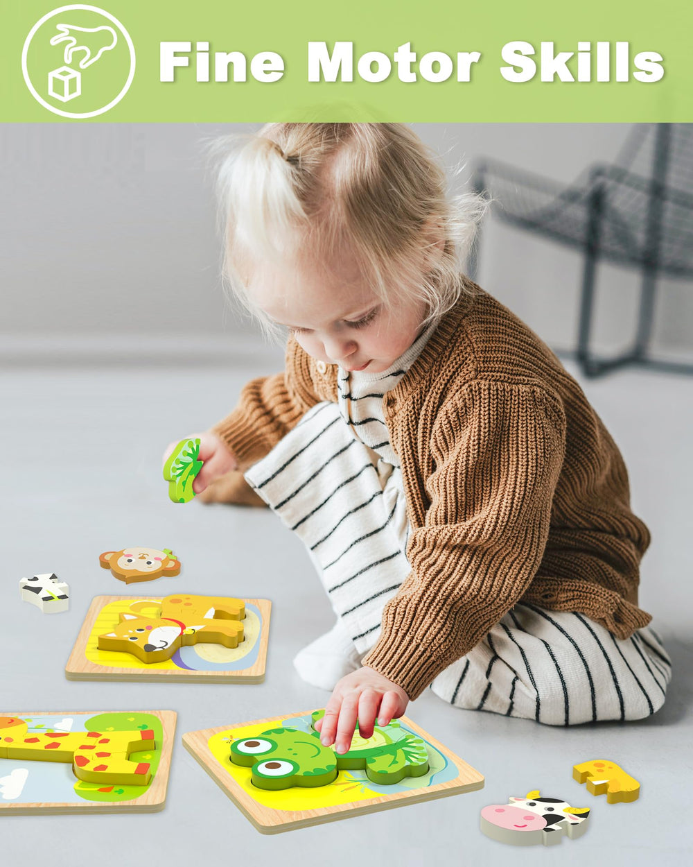 Benresive wooden toddler puzzle cow encourages problem-solving in preschoolers