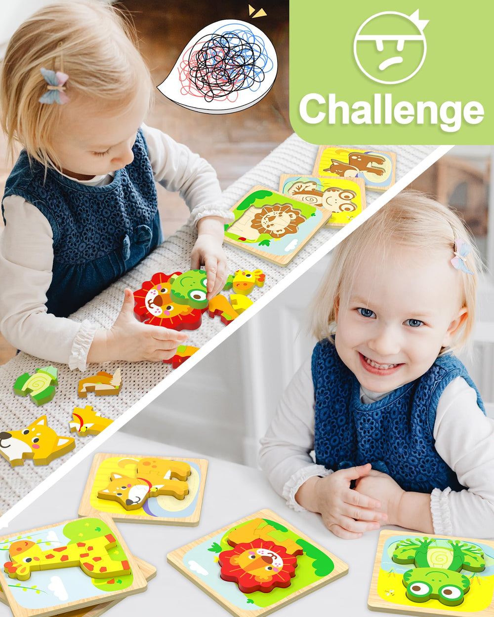 Benresive wooden toddler puzzle frog supports fine motor skills and focus