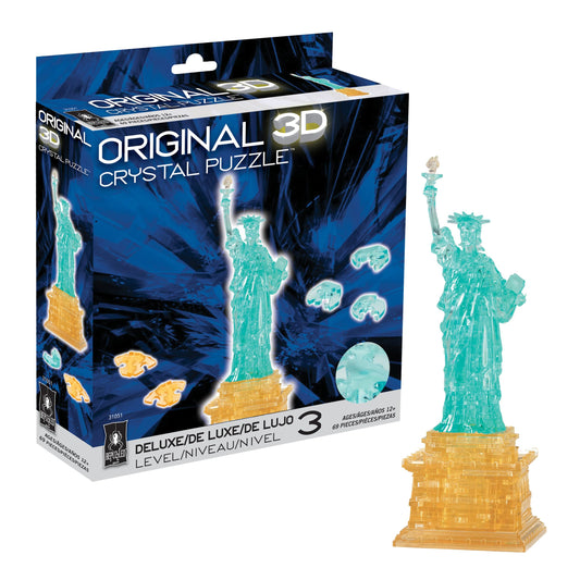 BePuzzled Statue of Liberty Deluxe 3D crystal puzzle completed, a stunning display centerpiece