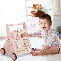 Beright wooden baby walker pink beads and gears promote fine motor exploration