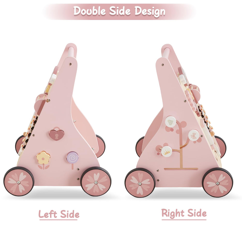 Beright wooden baby walker pink mirror play encourages visual tracking and self-awareness