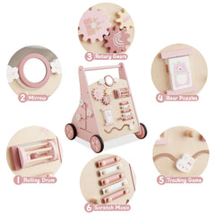 Beright wooden baby walker pink xylophone area for musical exploration during push