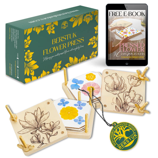 Berstuk miniature flower press kit—3x3 side view, ideal for on-the-go nature keepsakes.