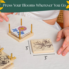 Berstuk wooden press layers closeup—durable construction that protects delicate blooms.