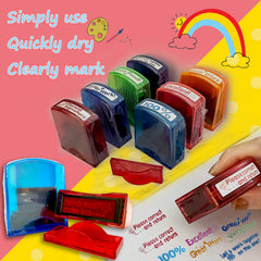 Bertiveny colorful messages stamps shown on worksheets for motivation.