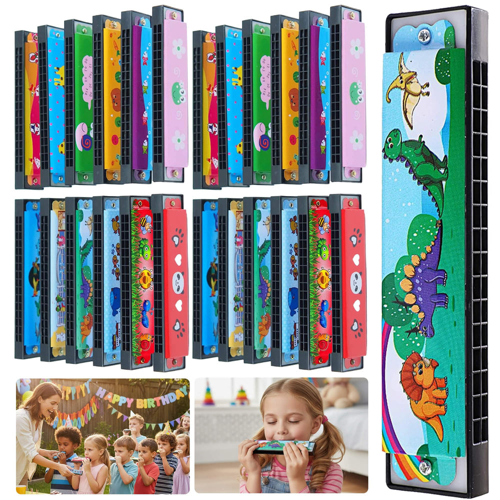 Bertork 24-pcs kids harmonicas bulk pack ideal for party favors.