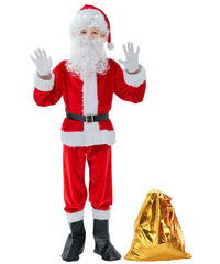 BERVYOSW boys Santa costume nine-piece set on child, ideal for festive photos.