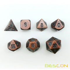 Bescon Antique Copper D8 metal die, solid weight ideal for long campaign sessions.