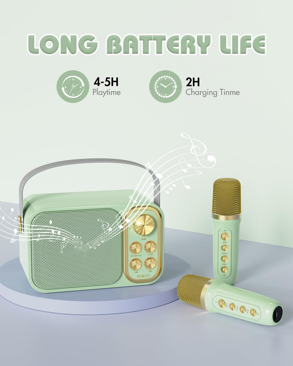 Seven voice effects on the BESCOST karaoke machine boost creativity.