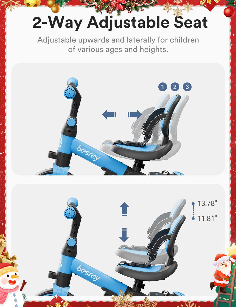 Besrey 4-in-1 toddler bike backrest and harness for secure seating.