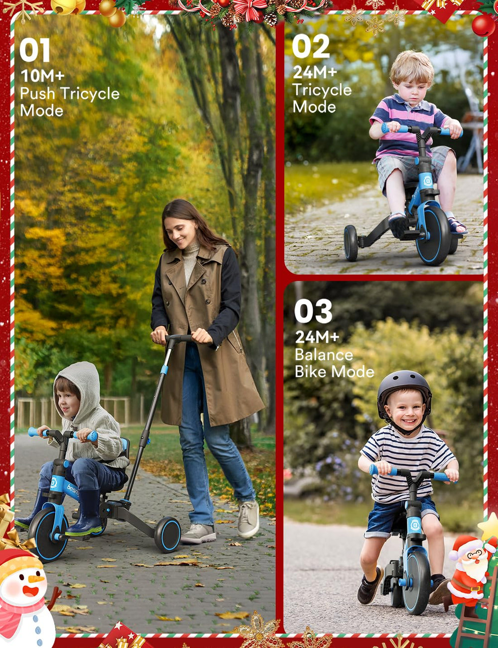Besrey 4-in-1 toddler bike sliding-trike mode for guided riding.